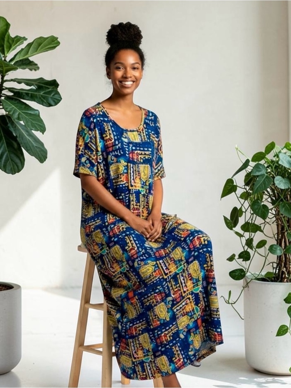 LuLaRoe Maxi Dress with Blue Geometric Print, 3X